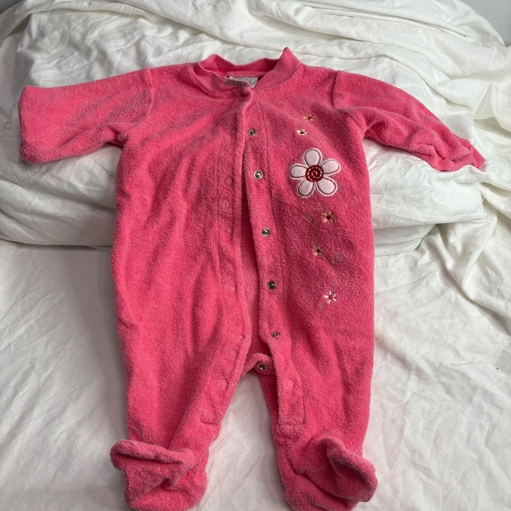 Vintage carters pink terry cloth baby footed sleeper onsie size 0-3